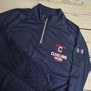 Under Armour Cleveland Indians Mens Large HeatGear 1/4 Zip Pullover Navy Blue